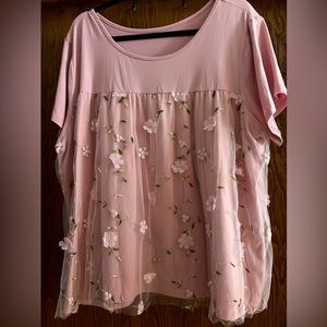 Shein Curve - very pretty Pink floral baby doll top 3X